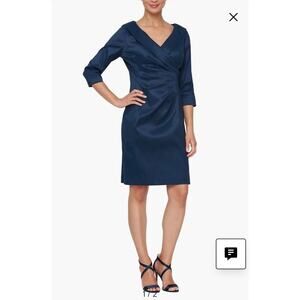 Alex Evenings Navy Portrait-Collar 3/4-Sleeve Sheath Evening Dress Plus Size 16W